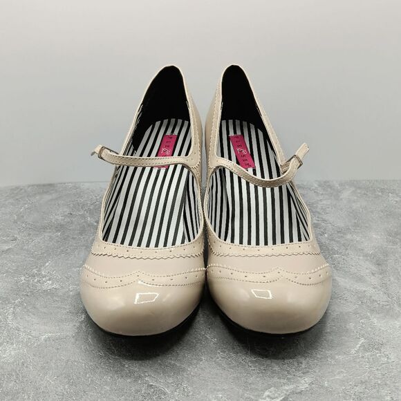 NWOT Pleaser Jenna 06 Faux Leather Cream Mary Jane Pump Kitten Heels Size 16 - Picture 5 of 10